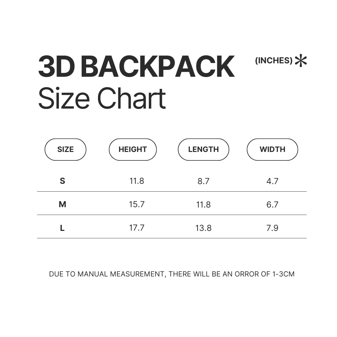 3D Backpack Size Chart - Total Drama Island Store