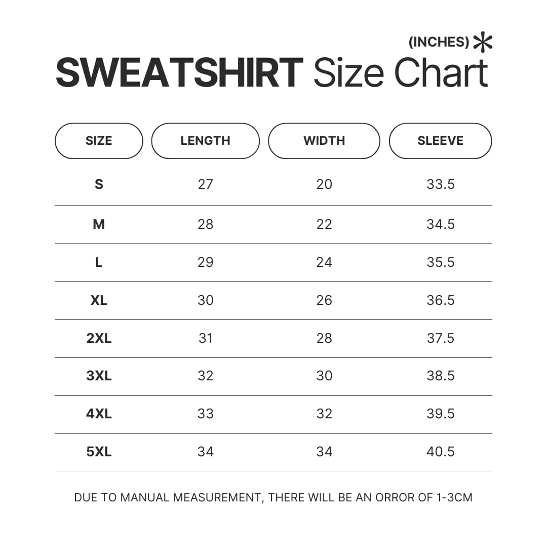 Sweatshirt Size Chart - Total Drama Island Store